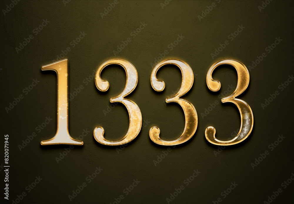 Old gold effect of 1333 number with 3D glossy style Mockup. Old gold effect of 1333 number with 3D glossy style Mockup.