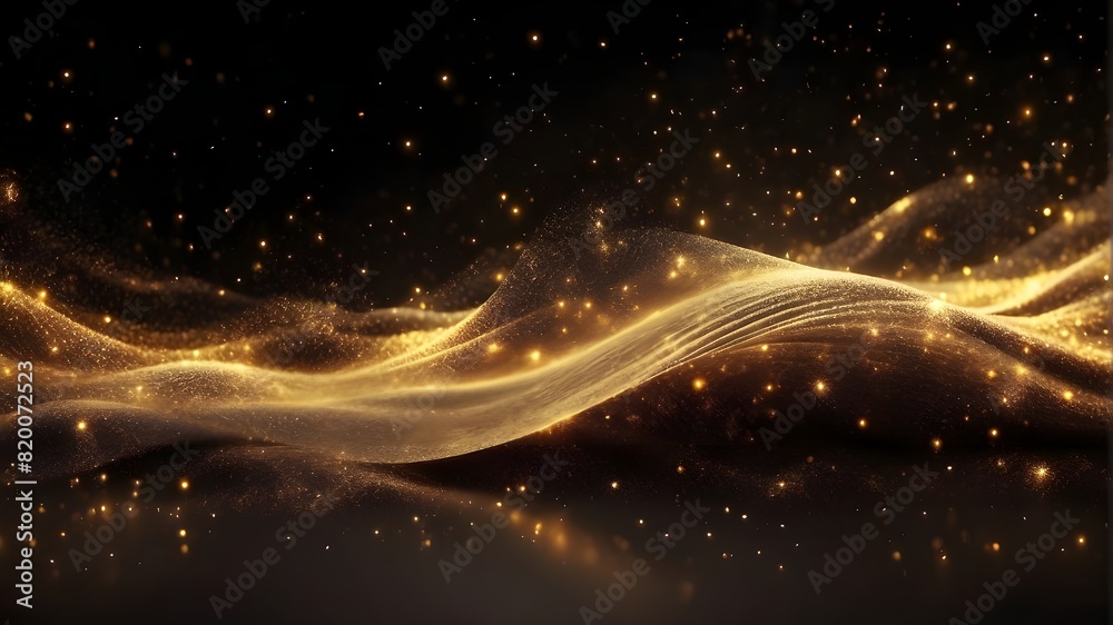 Digital Gold Particles Wave and light abstract background with shining ...