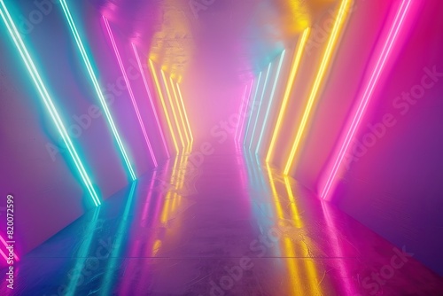 3d render, modern conceptual colorful background, bright neon rays and glowing lines. Pink yellow blue creative wallpaper