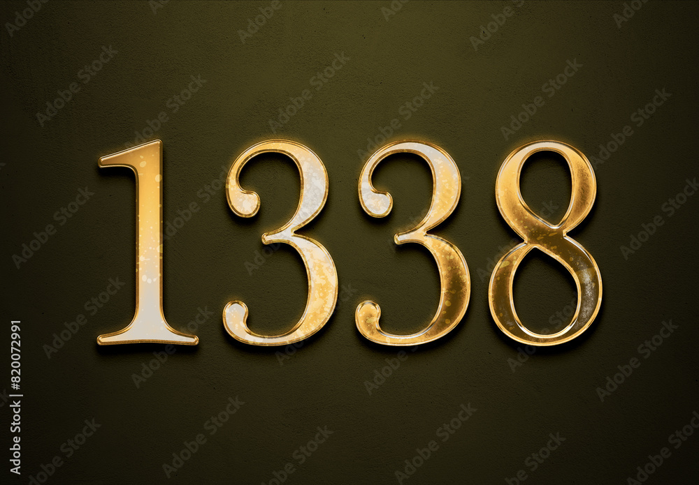 Old gold effect of 1338 number with 3D glossy style Mockup. Old gold effect of 1338 number with 3D glossy style Mockup.