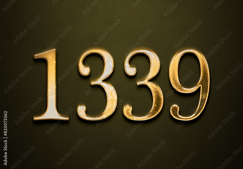Old gold effect of 1339 number with 3D glossy style Mockup. Old gold effect of 1339 number with 3D glossy style Mockup.