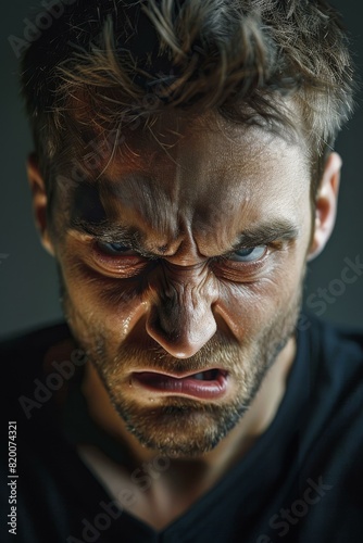 Bearded man looking very angry