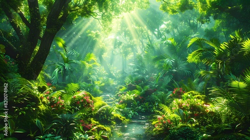Image of a lush forest filled with a variety of plants and animals. Showcasing the beauty and importance of preserving natural habitats.