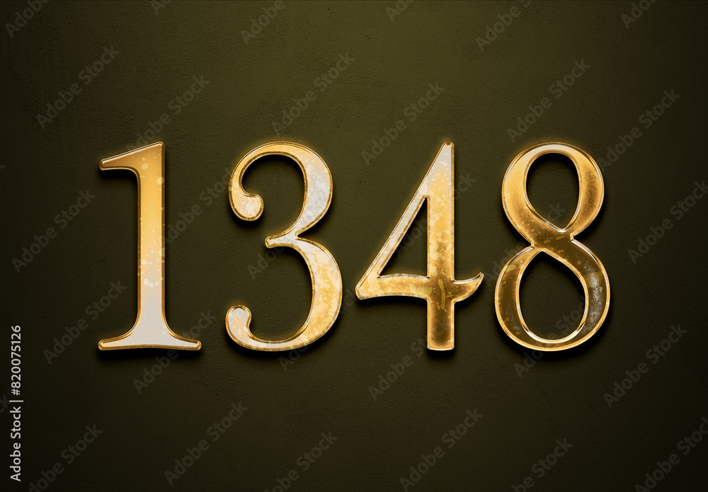 Old gold effect of 1348 number with 3D glossy style Mockup. Old gold effect of 1348 number with 3D glossy style Mockup.