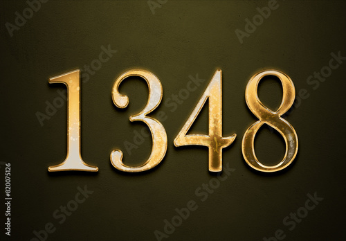Old gold effect of 1348 number with 3D glossy style Mockup.