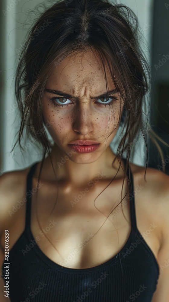 portrait of a young woman with freckles and dark hair portrait of a young woman with freckles and dark hair