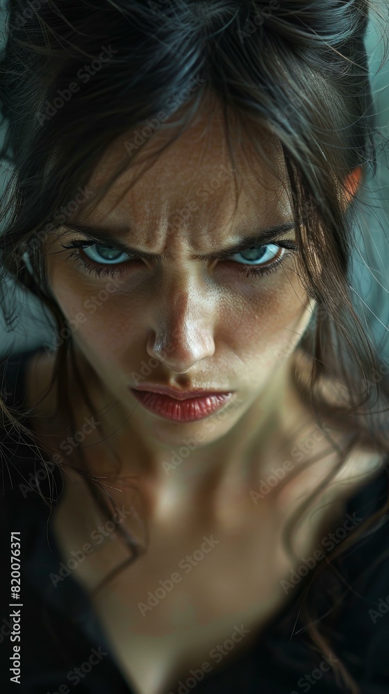 portrait of a young woman with an angry expression on her face portrait of a young woman with an angry expression on her face
