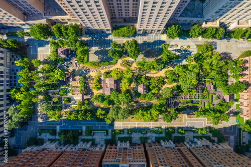 Aerial photograph of green space in urban buildings photo