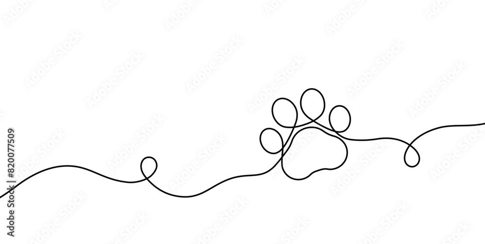 Paw prints. Hand drawn background footprint pet, dog or cat. Continuous line animal. Drawing single outline. Foot marks. Black silhouette paws. Cute print for design. Trace bg. Vector illustration Paw prints. Hand drawn background footprint pet, dog or cat. Continuous line animal. Drawing single outline. Foot marks. Black silhouette paws. Cute print for design. Trace bg. Vector illustration