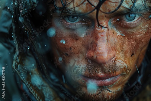A close up of a man s face with water coming out of his eyes © Vladimir