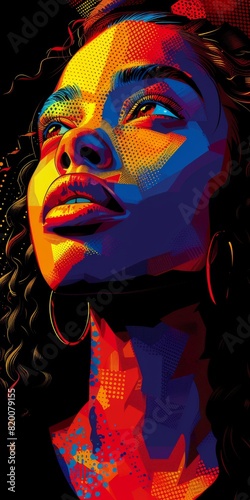 Hawaiian artists, modern portrait series of African women in colorful gear, in the style of aggressive digital illustration, bold shadows, airbrush art, close-up, pop art color palette, ultra hd