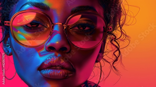 Hawaiian artists, modern portrait series of African women in colorful gear, in the style of aggressive digital illustration, bold shadows, airbrush art, close-up, pop art color palette, ultra hd