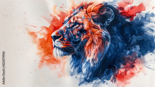 lion, in the style of whimsical watercolors, characterful pen and ink, light orange and navy