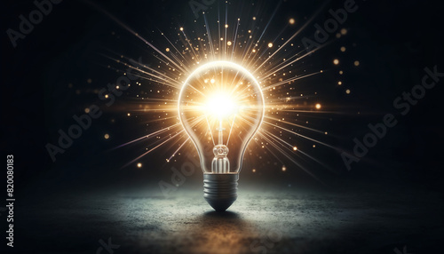 Illuminated Lightbulb Representing a Creative Idea in a Dark Room at Night