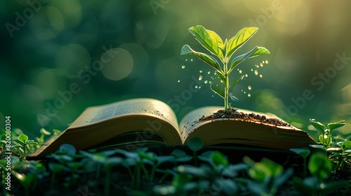 Illustration of a seed sprouting from an open book, representing the growth and nourishment that comes from the written word --ar 16:9 --v 6 Job ID: 6315fa69-3e13-4731-bc77-2508c161cf3f