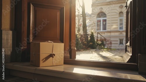 Packages Delivered at Front Door  Cardboard Boxes on Residential Doorstep for Online Orders and Shipping