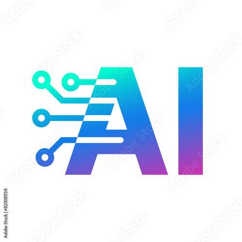 AI circuit icon, Electric processor chip, Artificial intelligence technology graphic design logo, Vector illustration