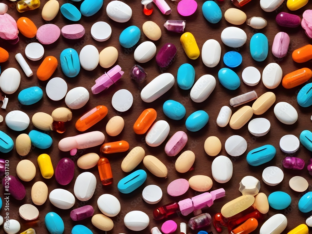 Pills of various colors seen from above Pills of various colors seen from above