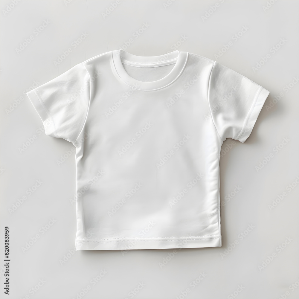 Top view mockup of a white kids t-shirt, perfect for branding and graphic design projects Top view mockup of a white kids t-shirt, perfect for branding and graphic design projects