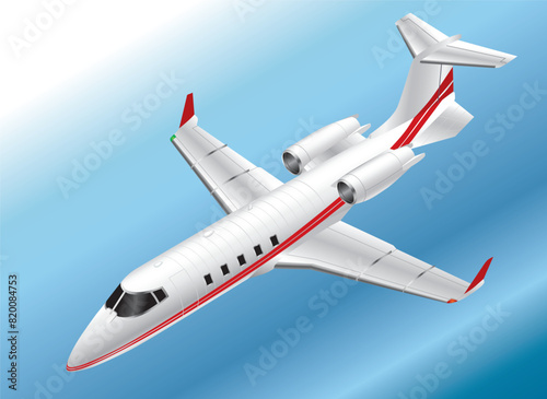 Title: Detailed Isometric Vector Illustration of a Private Jet airborne..
