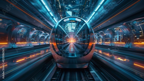 Tech-Savvy Transportation, High-tech transportation networks spanning continents, featuring futuristic trains, drones, and hyperloop systems. © DarkinStudio