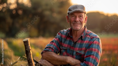 A Smiling Farmer at Sunset