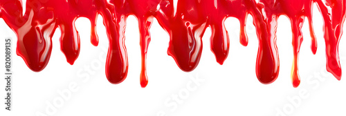Red liquid jam dripping top to bottom isolated on transparent background