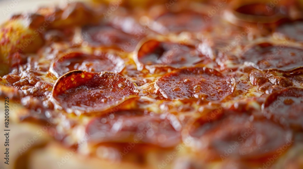 Close-up of a classic pepperoni pizza, with golden-brown crust, bubbling cheese, and slices of spicy pepperoni. Close-up of a classic pepperoni pizza, with golden-brown crust, bubbling cheese, and slices of spicy pepperoni.