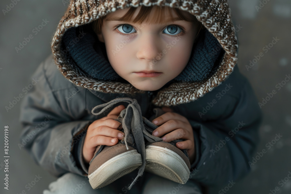 A smiling child bundled in a winter hat and coat A smiling child bundled in a winter hat and coat