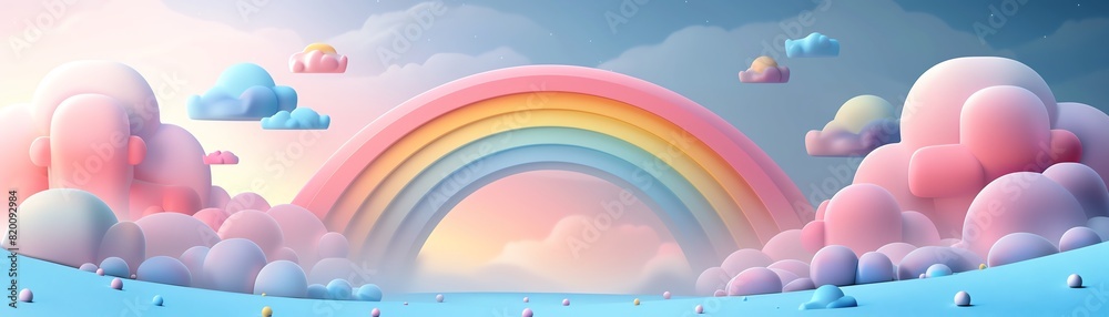 Minimalist rainbow and clouds in clean, geometric shapes, Modern, pastel colors, simple and elegant, flat design Minimalist rainbow and clouds in clean, geometric shapes, Modern, pastel colors, simple and elegant, flat design