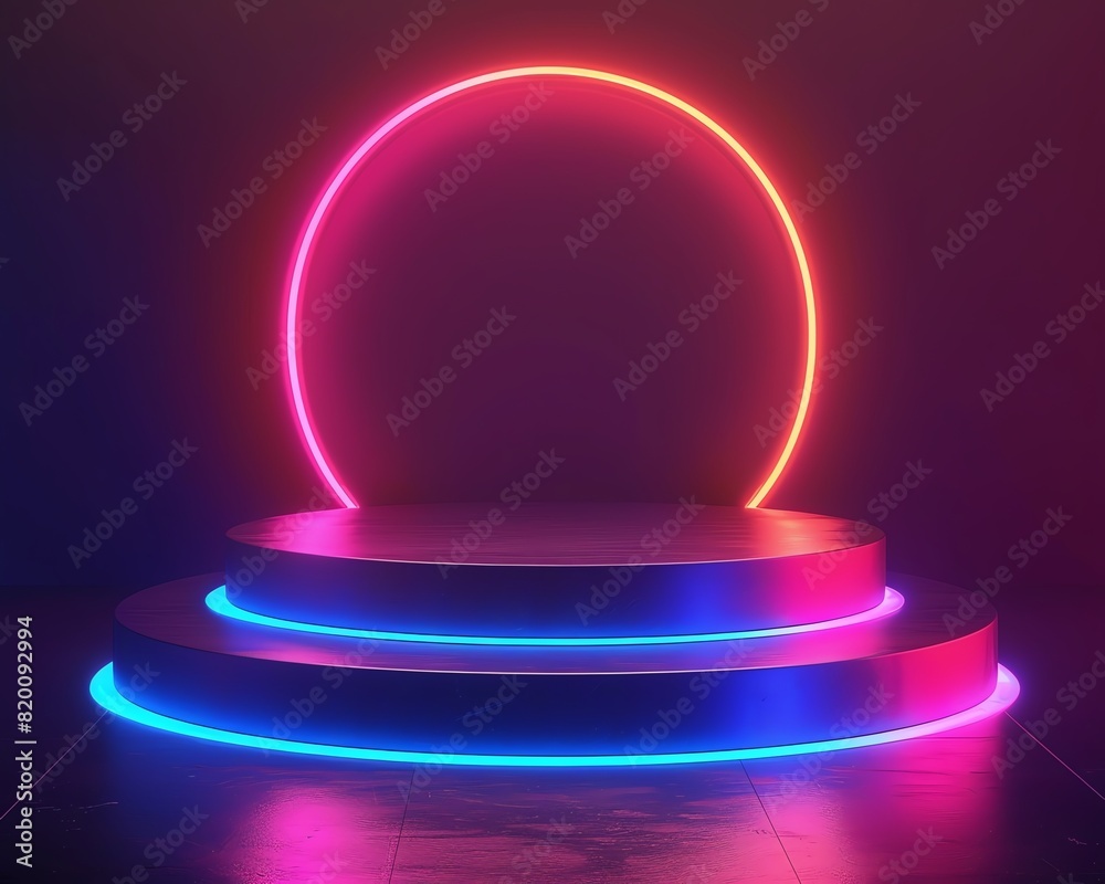 Neon showcase product podium with glowing, neon outlines and a dark, abstract background, Neon, bright neon colors, high contrast, vibrant and energetic Neon showcase product podium with glowing, neon outlines and a dark, abstract background, Neon, bright neon colors, high contrast, vibrant and energetic