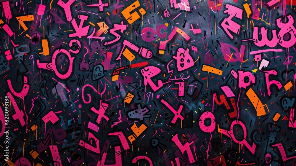 Unique Combination of Abstract Graffiti Letters and Symbols Black and Pink Wallpaper