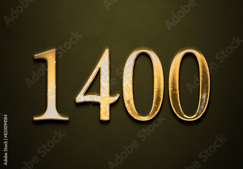 Old gold effect of 1400 number with 3D glossy style Mockup.