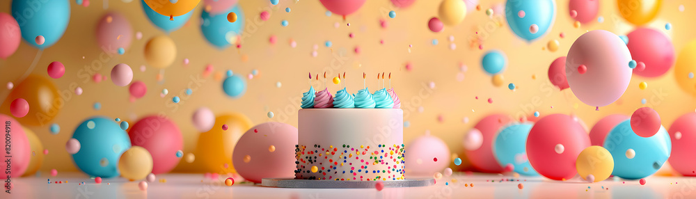 A Child s Birthday Celebration: Photo Realistic Image of Colorful Balloons, Cake, and Joyful Moments Capturing the Spirit of a Happy and Festive Day