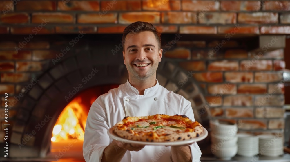 Chef Presenting Freshly Baked Pizza