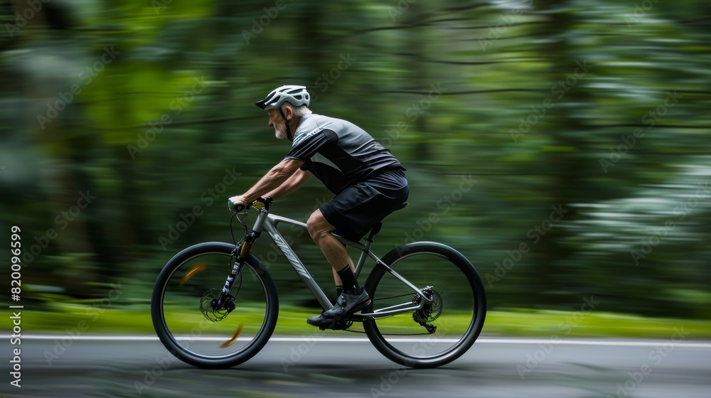 Sportsman, mountain biker, or nature lover rides bicycle for triathlon challenge, journey, or cardio. French cyclist training for race, fast motion blur or profile. Sportsman, mountain biker, or nature lover rides bicycle for triathlon challenge, journey, or cardio. French cyclist training for race, fast motion blur or profile.