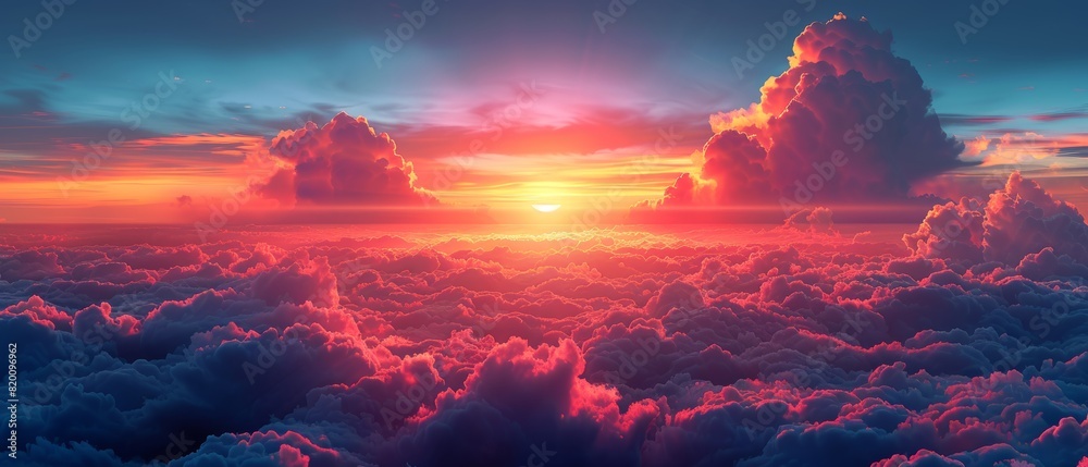 Fiery orange and red sunset paints the sky over the calm ocean in a breathtaking display of nature's beauty Fiery orange and red sunset paints the sky over the calm ocean in a breathtaking display of nature's beauty