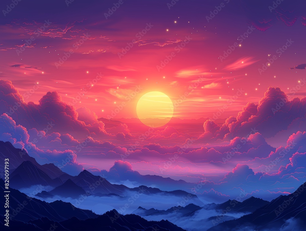 Fiery orange and red sunset paints the sky over the calm ocean in a breathtaking display of nature's beauty Fiery orange and red sunset paints the sky over the calm ocean in a breathtaking display of nature's beauty