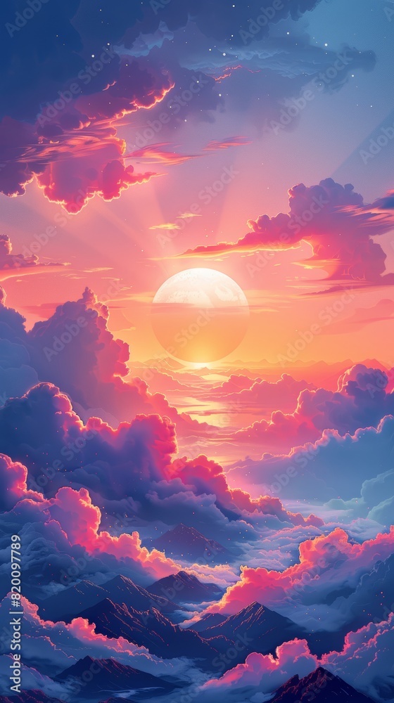 Fiery orange and red sunset paints the sky over the calm ocean in a breathtaking display of nature's beauty