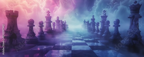 Various chess pieces positioned on a chess board photo