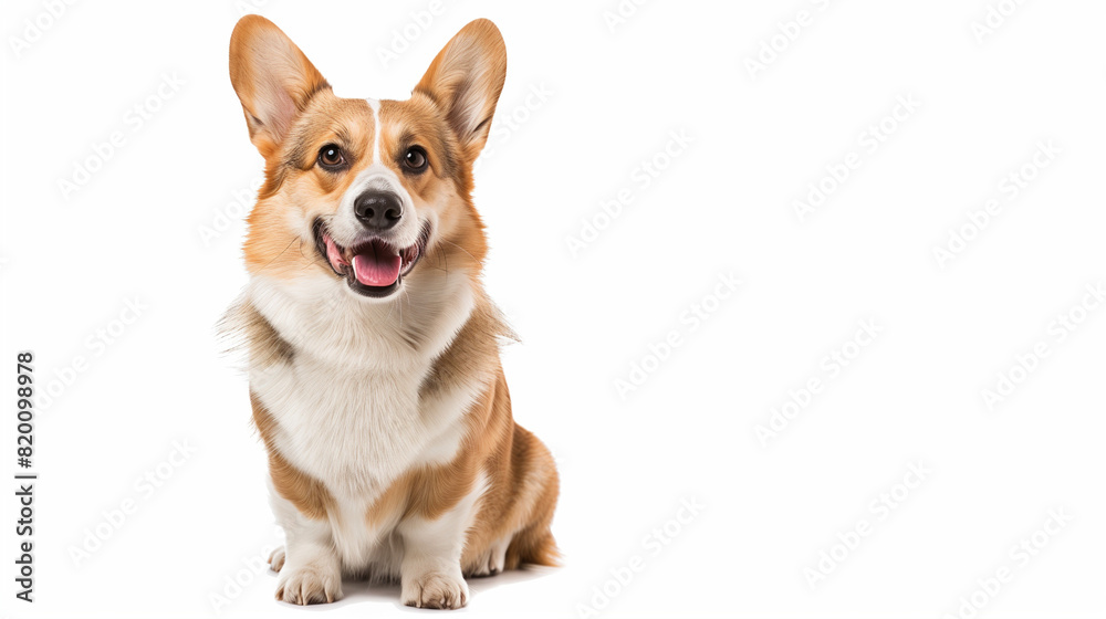 A happy Welsh Corgi dog sitting and looking directly at the camera with a big smile