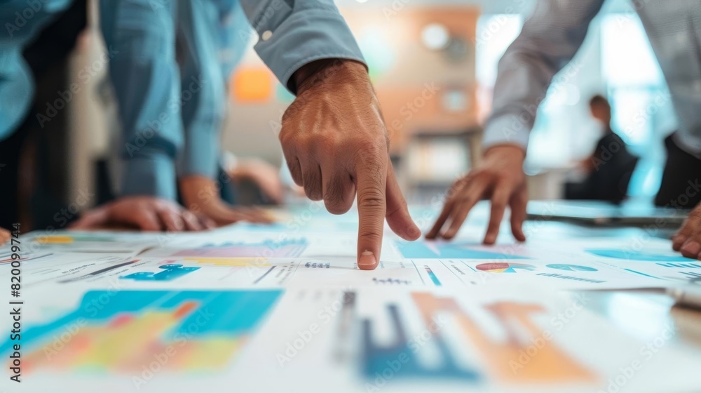 Hands pointing at a chart, business presentation, close up, data analysis, futuristic, manipulation, meeting room backdrop Hands pointing at a chart, business presentation, close up, data analysis, futuristic, manipulation, meeting room backdrop
