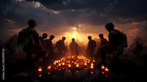 Candlelit Soldier Vigil Silhouettes photo