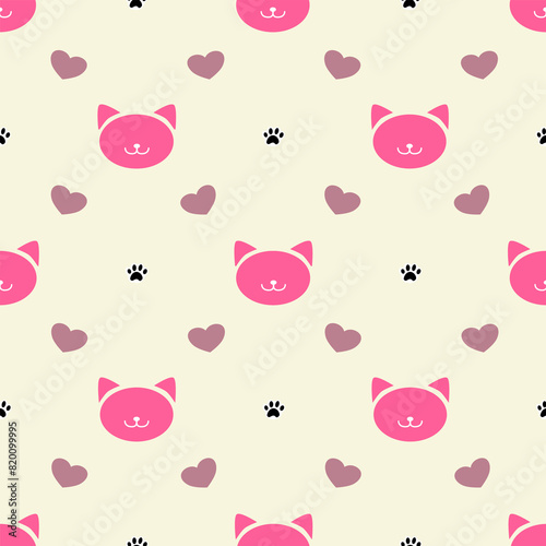 Paw cat and pet background. Traces of Pets. Paw vector foot trail print of Cat. Kitty Paw background and wallpaper vector. Dog paw seamless pattern wallpaper. Love heart valentine concept.