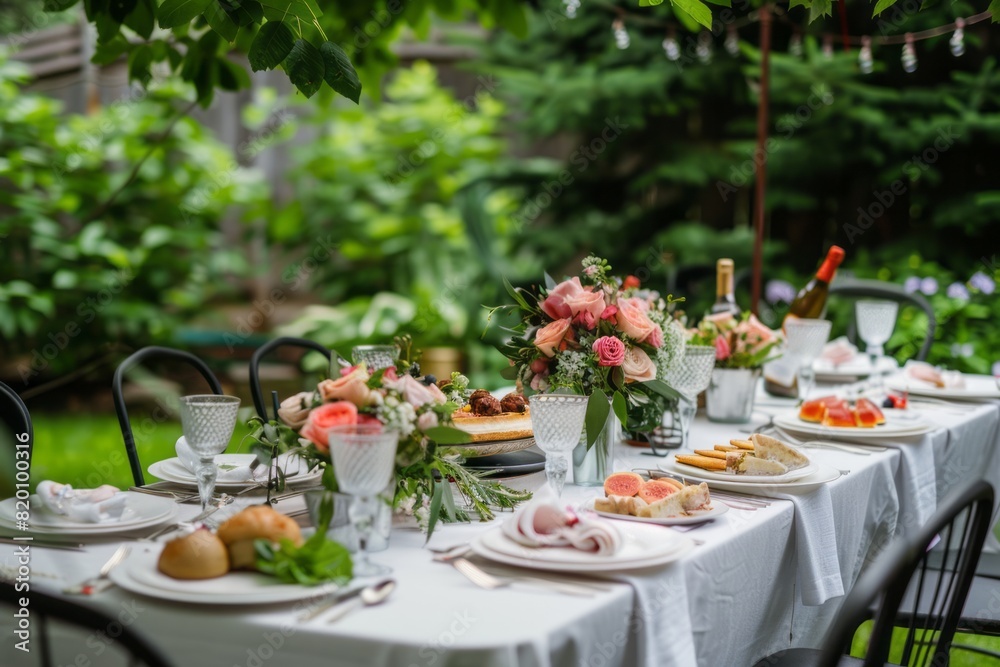 Fototapeta premium Garden party settings without people. AI generative