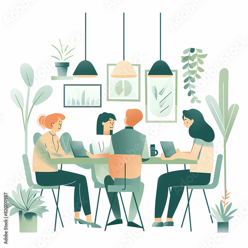 Flat design illustration of an office meeting corporate memphis style