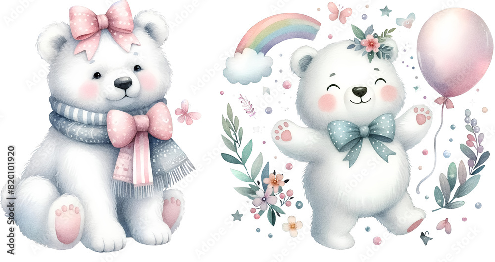 Watercolor happy white bear clipart, transparent background Watercolor happy white bear clipart, transparent background