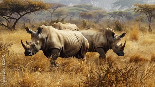 Endangered Rhinoceros in African Wildlife  majestic and powerful presence of the rhino in its natural environment