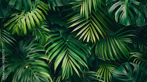 tropical palm leaf and shadow  abstract natural green background  dark tone textures