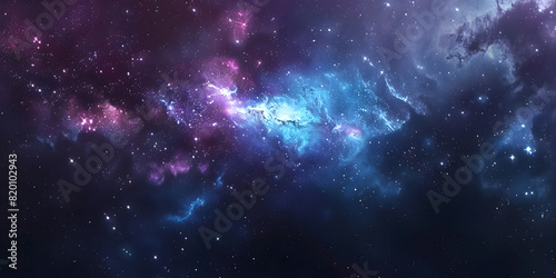 Space scene with planets, stars and galaxies. Panorama Horizontal view for a glass panels Template banner space universe nebula star light.